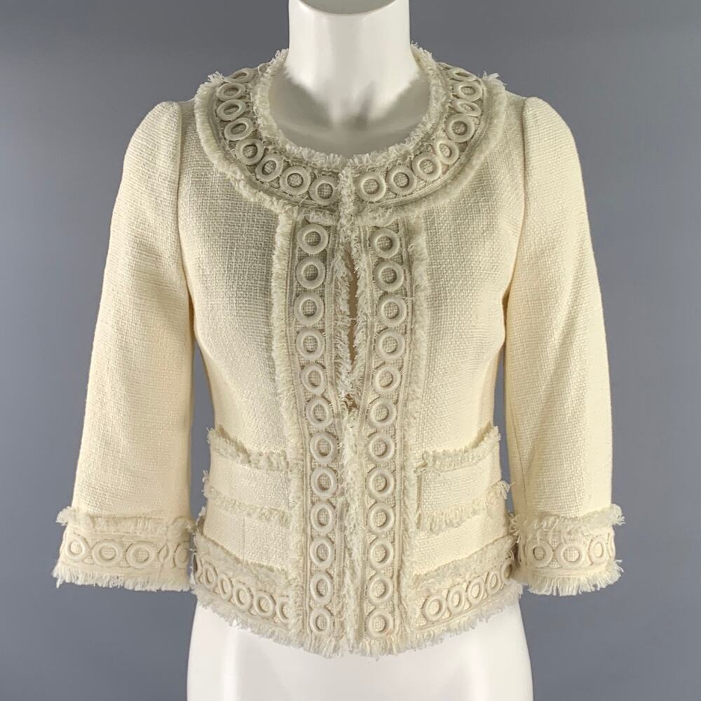 KATE SPADE Size 0 Ivory Cotton / Viscose Tweed Jacket